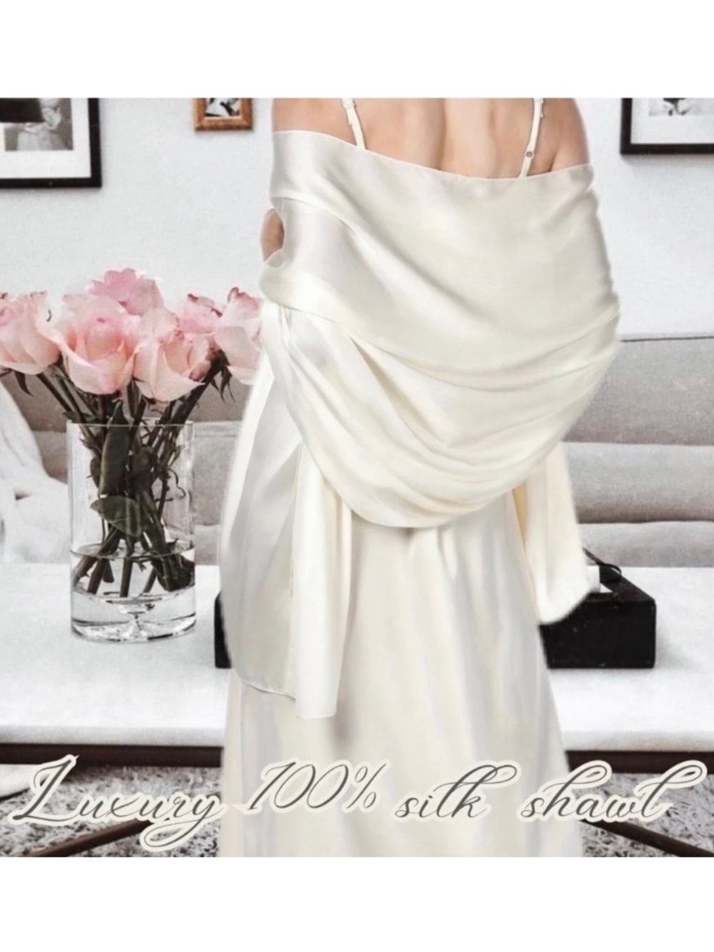 100% SILK SATIN White Large Shawl Scarf Wrap Wedding Bridal Bridesmaid Cover up